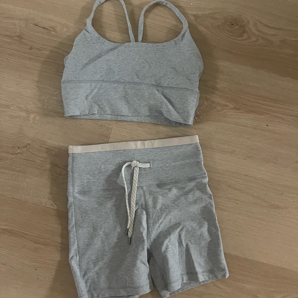 Vuori Light Gray Sports Bra and Shorts Set